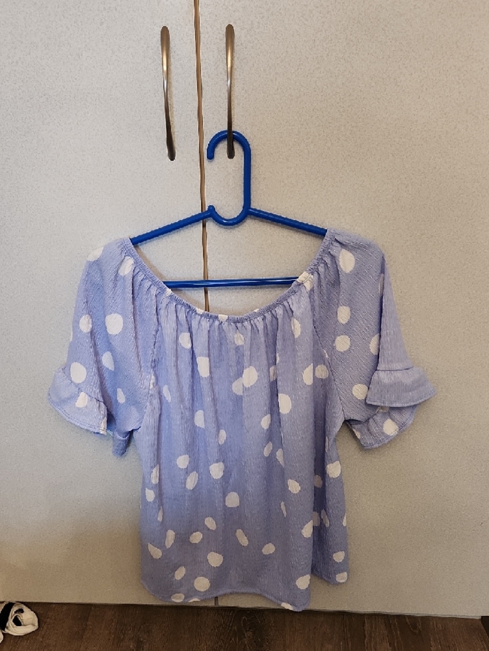 Light Blue Polka Dot Button-Front Women's Blouse - Picture 2 of 4